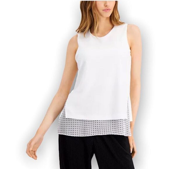 Alfani Sleeveless Overlay‎ Top Brilliant White S - Picture 1 of 7